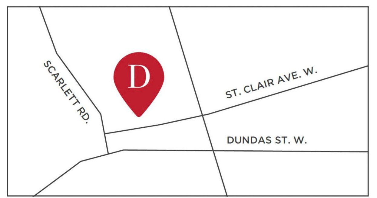 Location map of Lambton Towns near St. Clair Avenue West and Scarlett Road, Toronto