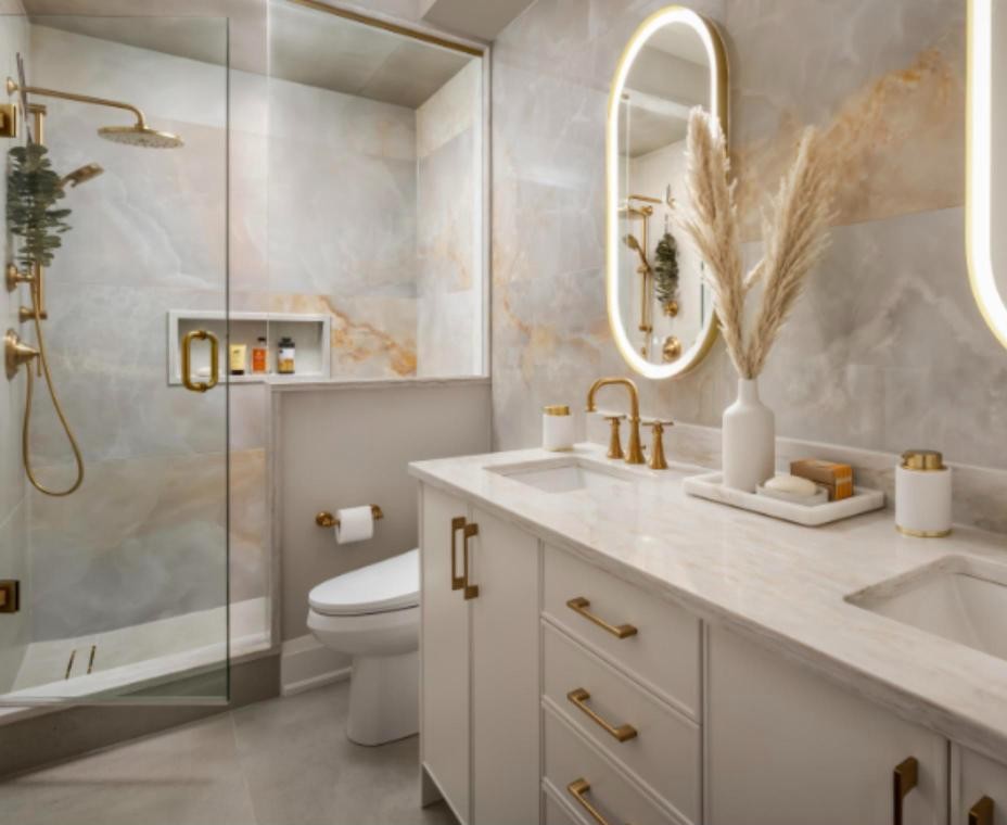 Primary ensuite in the NAVA Terrace Town model home, Oakville